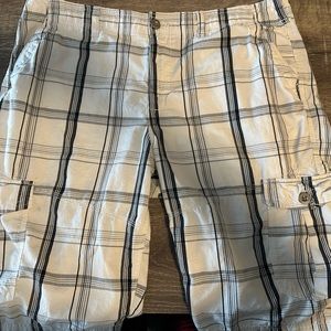 White and Grey Helix Cargo Shorts 38 Waist